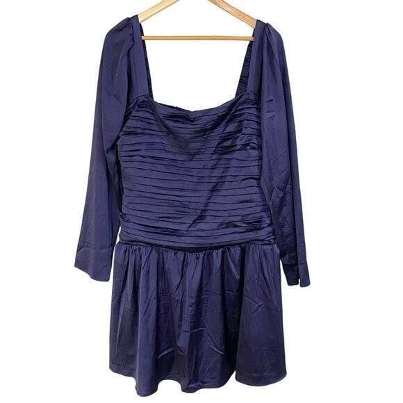 Abercrombie & Fitch Emerson Drop Waist Satin Mini Dress In Blue XL Tall NWT - Picture 3 of 10